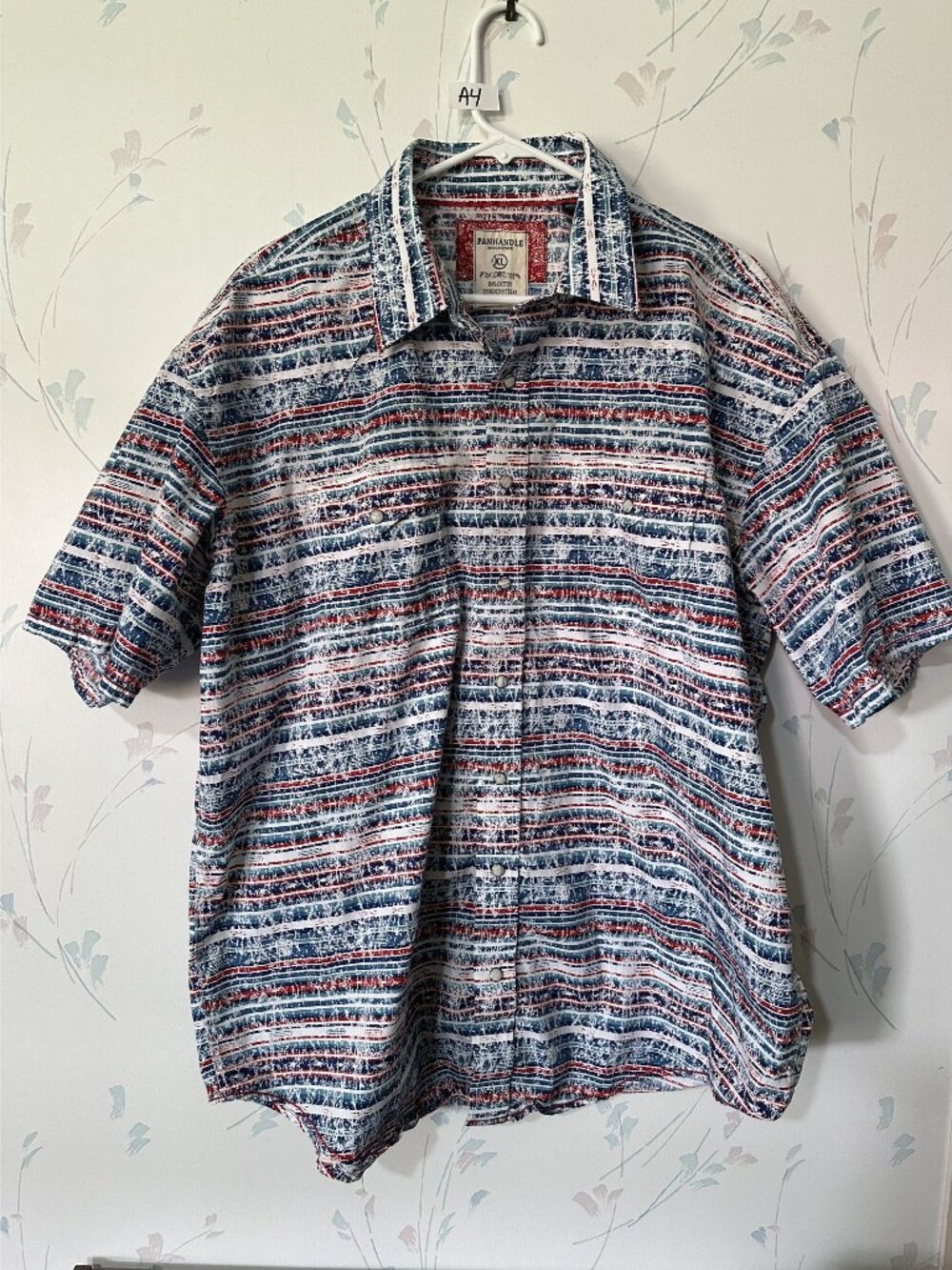 Panhandle Rough Stock Mens XL Western Button-Up Shirt Red/White/Blue Striped Pat